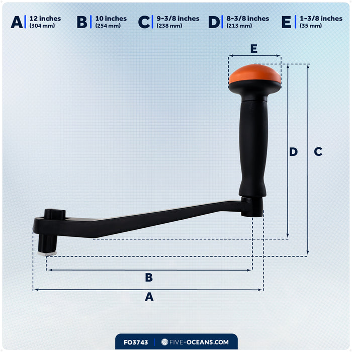 10" Universal Winch Handle Palm Grip, Lock-in Mechanism, Black & Orange - FO3743 - Five Oceans