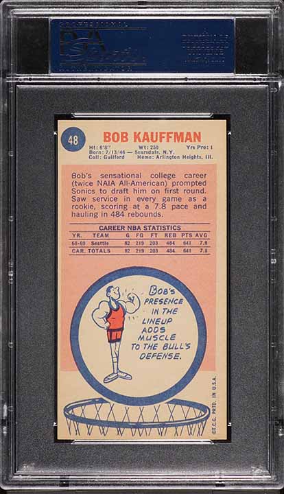1969 Topps BkB Card # 48 Bob Kauffman Chicago Bulls ROOKIE RC PSA 7 NRMT (MGD2)