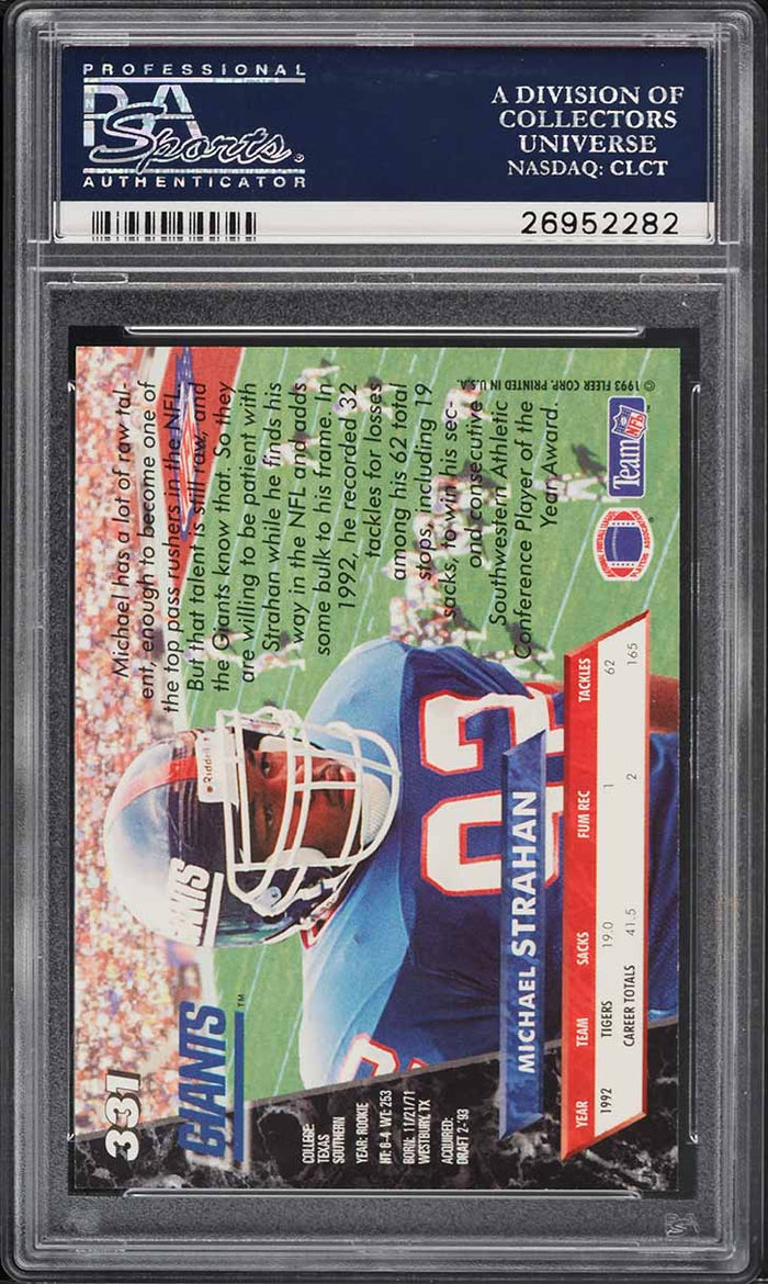 1993 Ultra FB Card #331 Michael Strahan New York Giants HOF ROOKIE RC PSA 8 (MGD2)