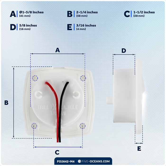 2-1/4" Square LED Recessed Courtesy / Companionway Light, White Housing, Cool White, 12V, 4-Pack - FO2642-M4 - Five Oceans