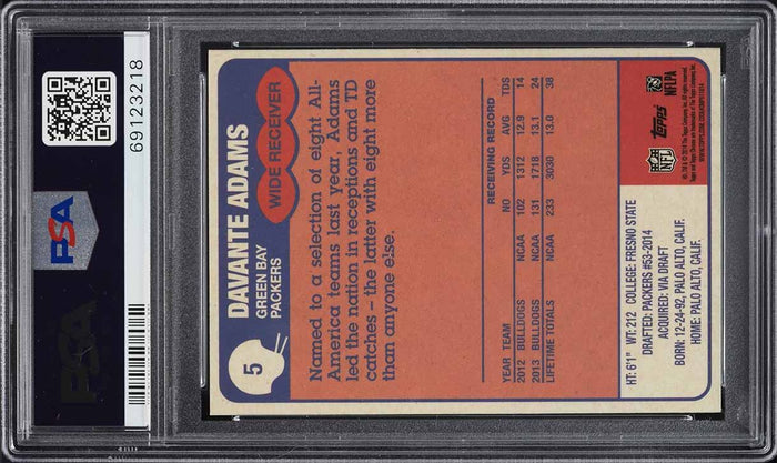 2014 Topps Chrome FB 1985 RETRO Card # 5 Davante Adams ROOKIE RC PSA MINT 9 (MGD2)
