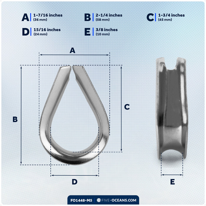 3/8" Wire Rope Thimble, AISI316 Stainless Steel, 5-Pack - FO1448-M5 - Five Oceans