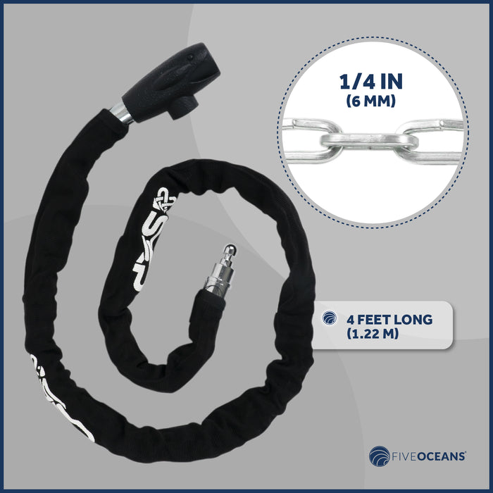 Bike Chain Lock, Keyed, with Mounting Bracket, 4' - FO3959 - Five Oceans