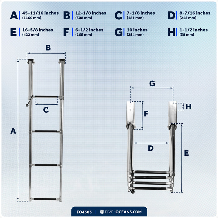 4-Step Over Platform Telescoping Swim Ladder, AISI316 Stainless Steel - FO4503 - Five Oceans