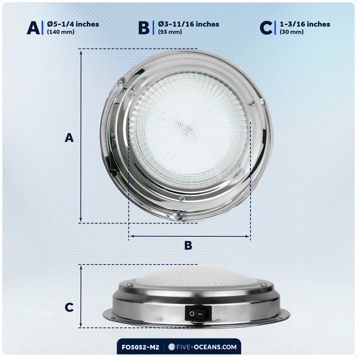 5-1/2" RGBW LED Dome Ceiling Light with Internal Drive, 12V, Stainless Steel Housing, 2-Pack