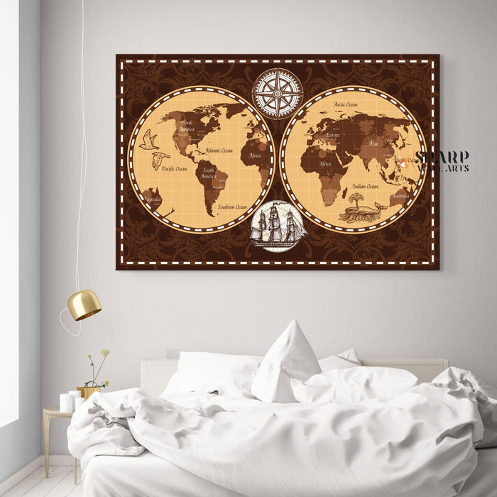 Antique World Map Wall Art - Old Fashioned World Map - SharpWallArts