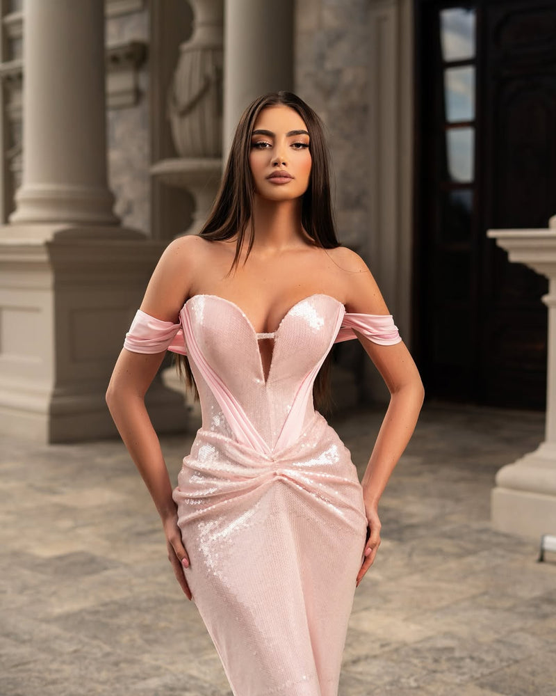 Blushing Pink Off-Shoulders Sweetheart Mermaid Prom Dress