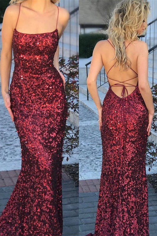 Burgundy Sequin Mermaid Prom Dress
