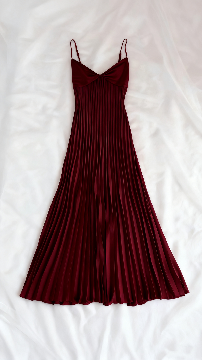 Champagne Spaghetti Straps Long Prom Dress Pleated Evening Dress