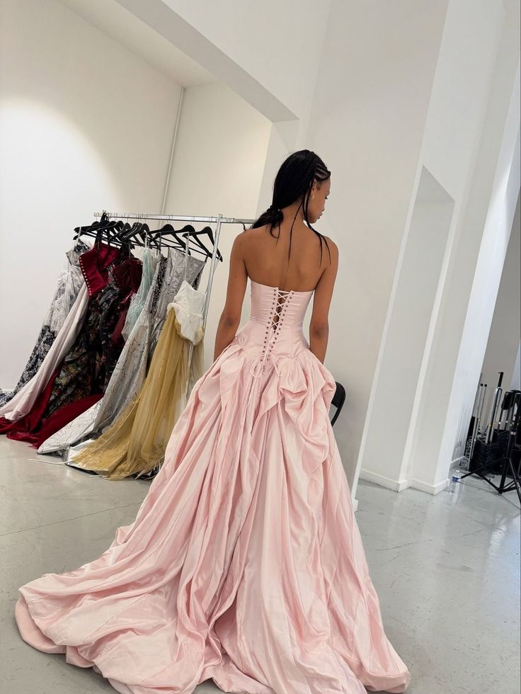 Charming A Line Strapless Pleated Light Pink Satin Prom Dress