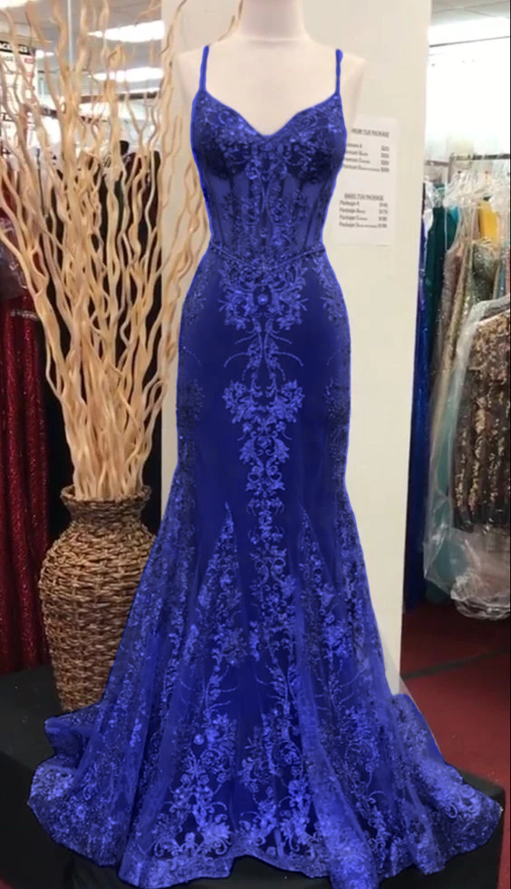 Charming V Neck Lace Mermaid Prom Dress Long Evening Dress