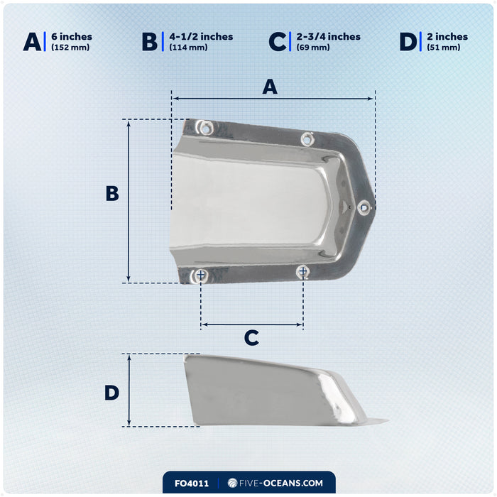 Clamshell Vent Cover, Base 6" L x 4-1/2" W, Stainless Steel - FO4011 - Five Oceans