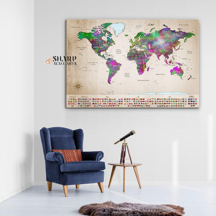 Couple Travel Map - World Map Wall Art Canvas Print - SharpWallArts