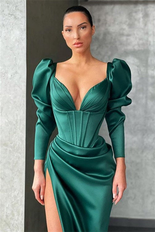 Dark Green Long Sleeve Prom Dress Mermaid