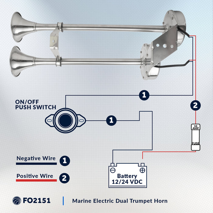 Electric Dual Trumpet Horn, 12V, Stainless Steel - FO2151 - Five Oceans