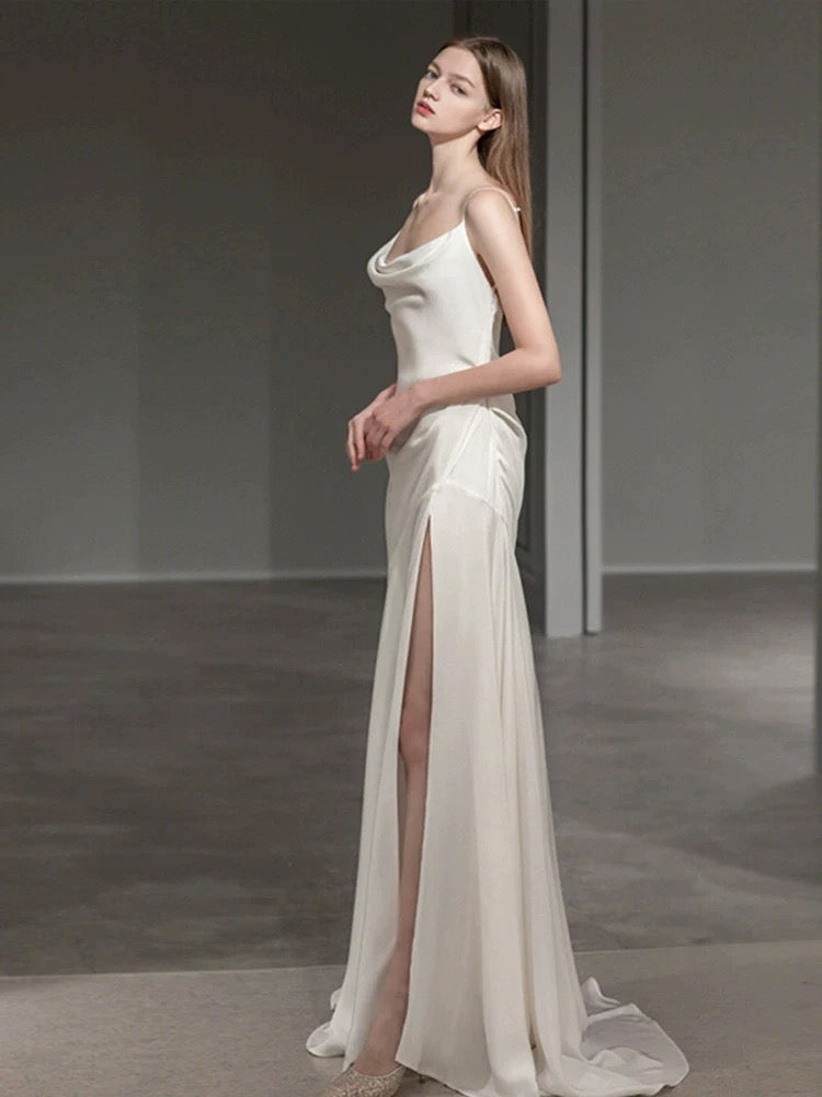 Elegant Mermaid Spaghetti Straps Long White Wedding Dresses