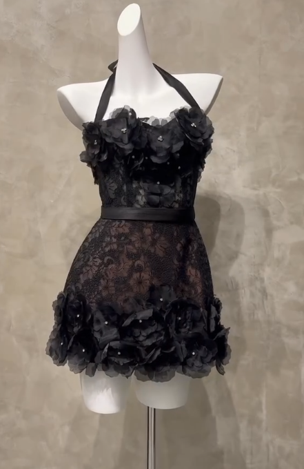Fairy Halter Sheath Lace Short Prom Dresses Black Homecoming Dresses
