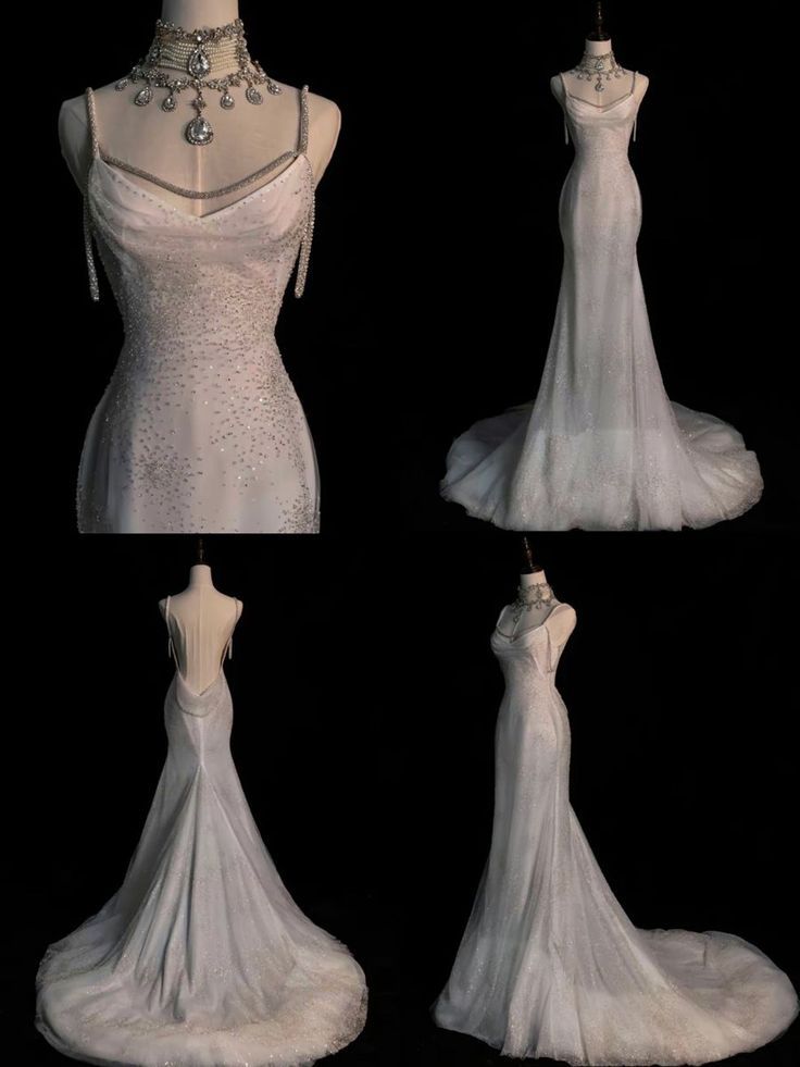 Fairytale Mermaid Spaghetti Straps Wedding Dresses Glittering Straps Backless Wedding Dress