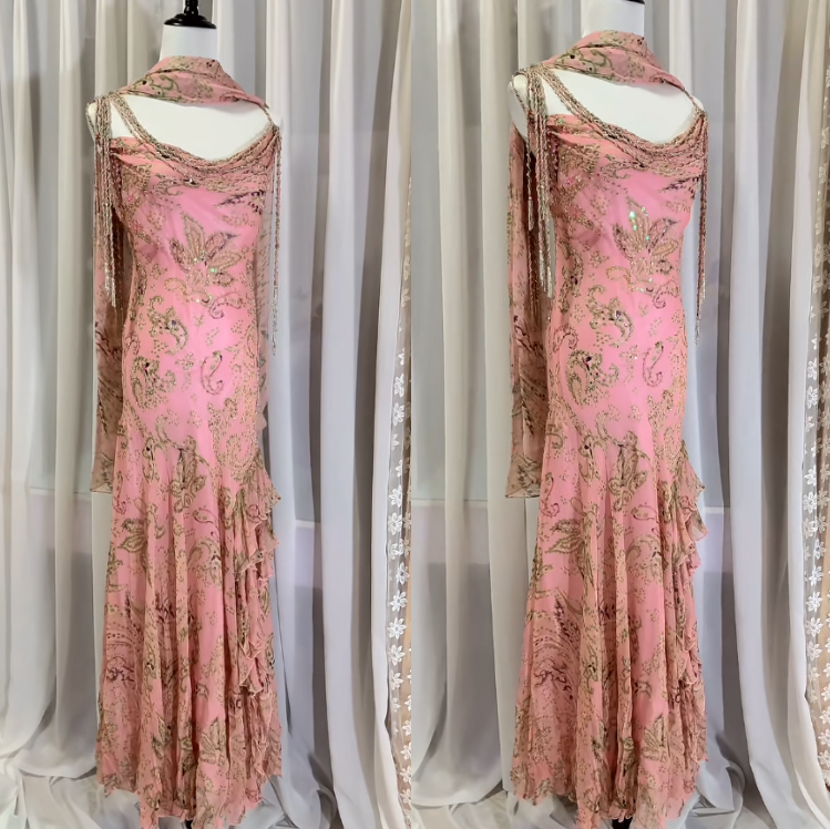 Fairytale Peach Beaded Silk Prom Dress Vintage Elegant Mermaid Evening Dress