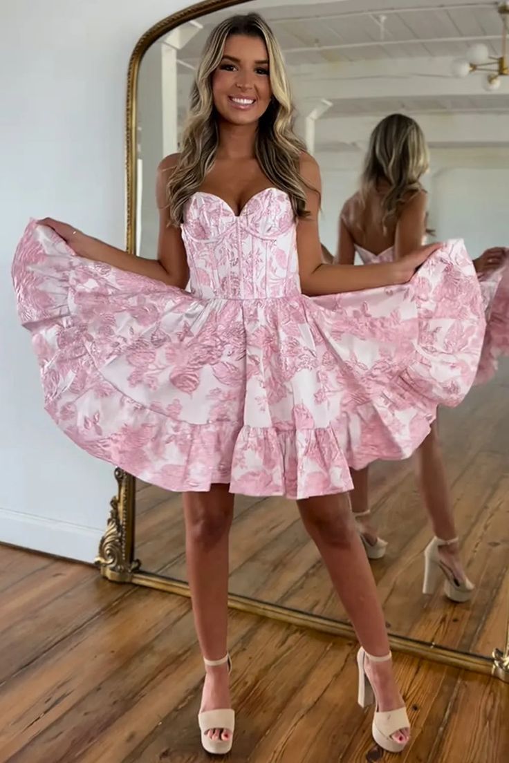 Floral Print A-Line Homecoming Dress