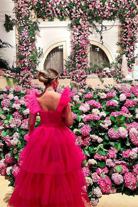 Fuchsia Tiered Ruffles Tulle Party Dress