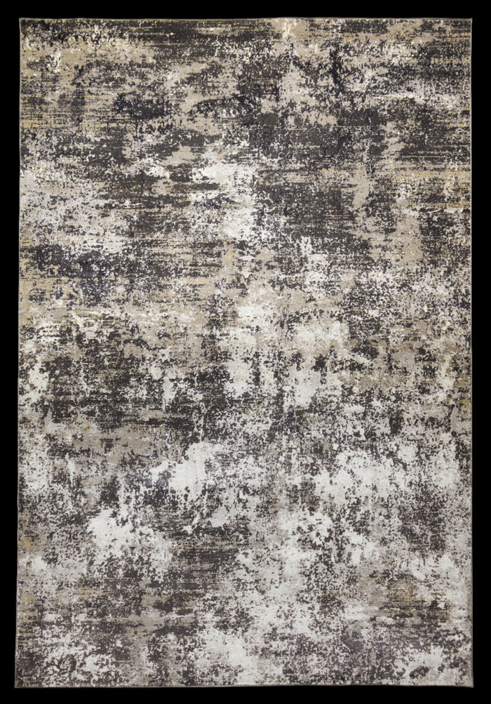 Abstract area rug in charcoal, taupe, and ivory in a distressed pattern, Ginza 25
