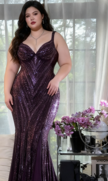 Glamour Dark Purple Guest Dresses V-Neck Mermaid Beaded Chiffon Long Stunning Prom Dresses, Formal Evening Dresses
