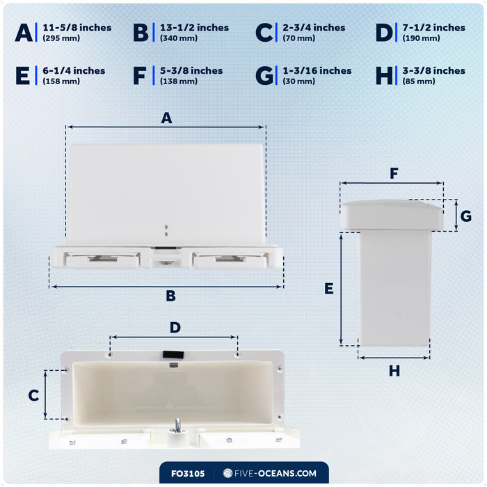 Glove Box with Drink Cup Holders, Lockable with 2 Keys, White - FO3105 - Five Oceans