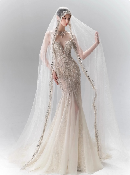 Gorgeous Mermaid Long Wedding Dresses Tulle Beaded Champagne Bridal Gowns Sleeveless Strapless Bridal Dresses