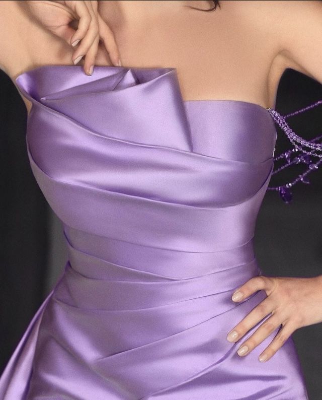 Lilac Strapless Pleated Prom Dress With Slit | Long Evening Gown