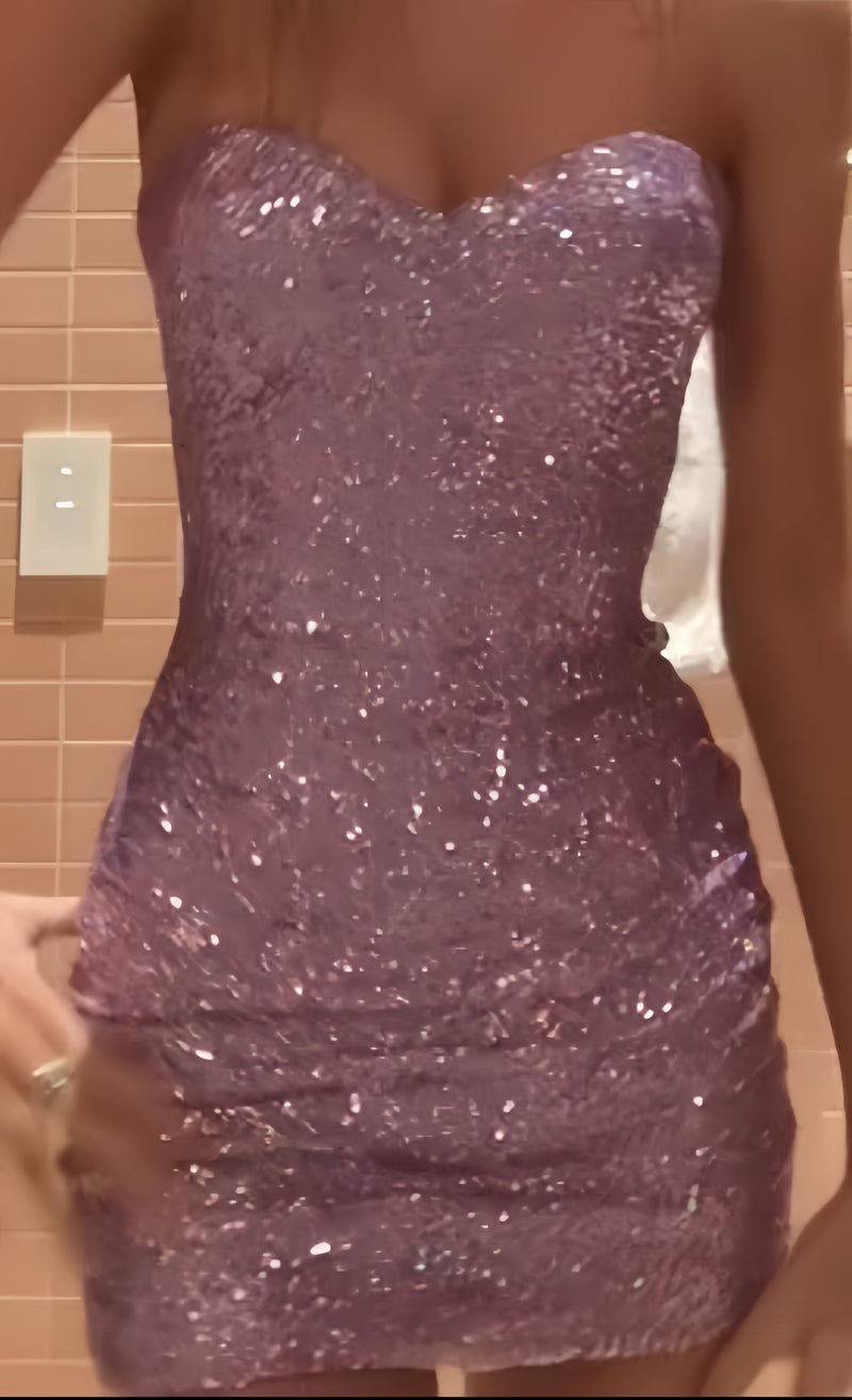 Lilac Sweetheart Sequin Homecoming Dresses Tight School Party Dress,AST1954