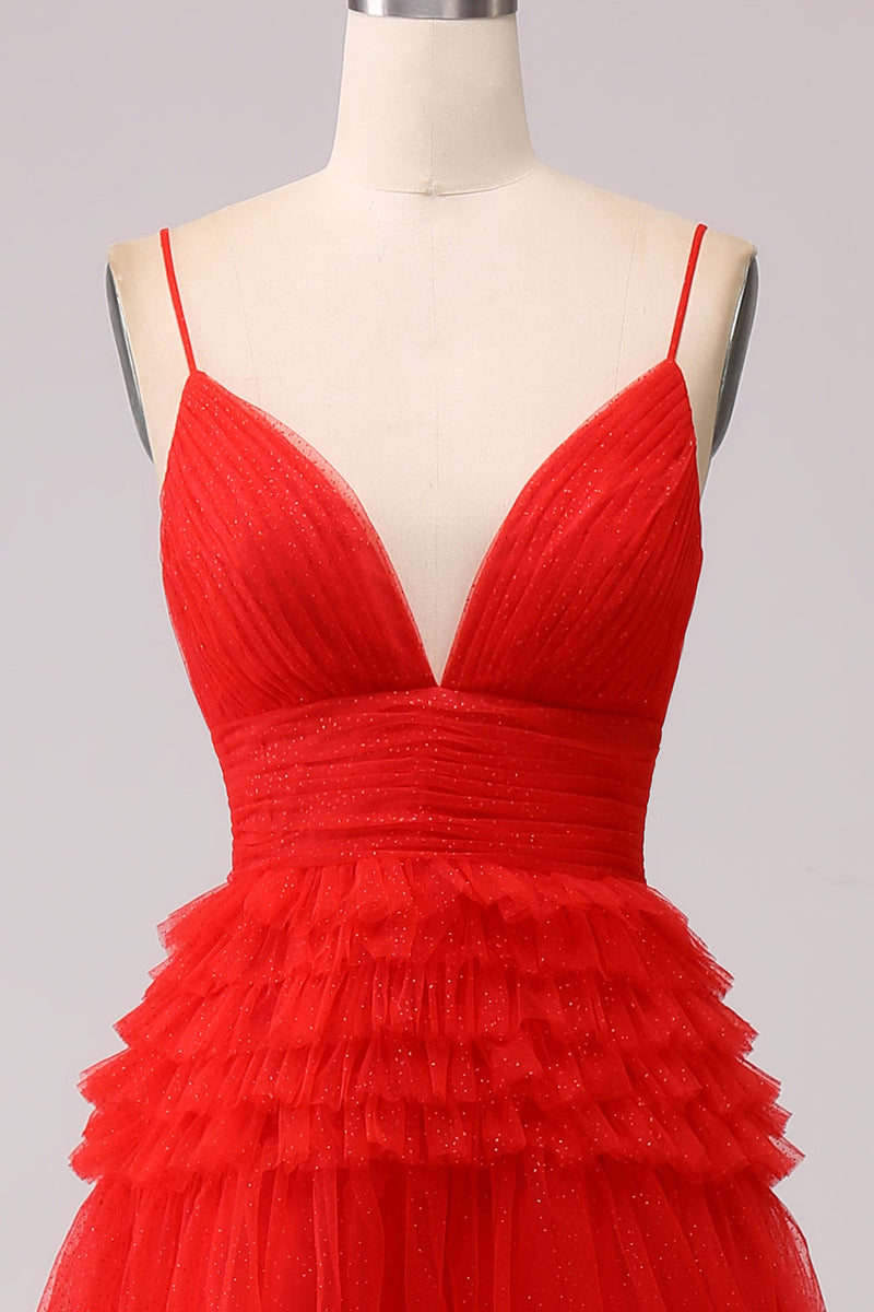 Luminouspaghetti Strap Layered Tulle Comfortable Prom Dress