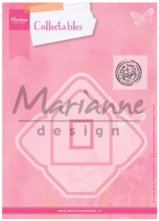 Marianne Design - Collectable - Eline's Envelope. This set consists of 3 dies and 1 postage clear stamp. Create your own letter to Santa or hide a special message inside for your friends/family and add to a card or scrapbook page. Makes a 2" x 3" envelope. Available at Embellish Away located in Bowmanville Ontario Canada.