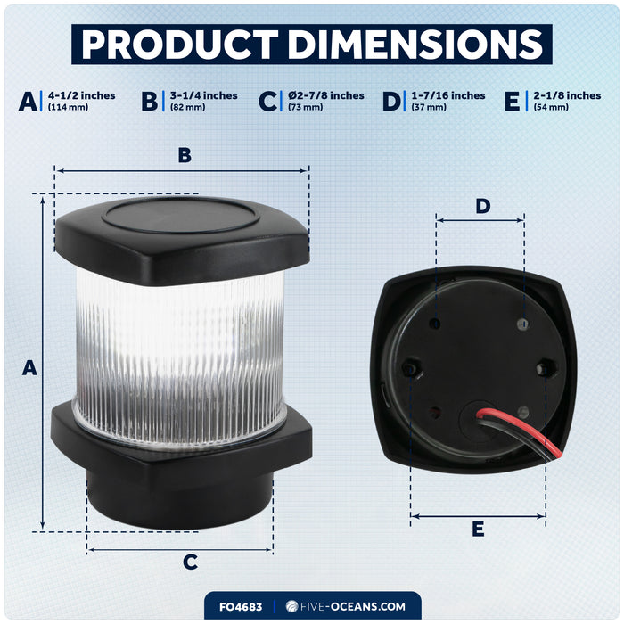 Masthead LED Anchor Navigation Light, 12V DC - 2NM - FO4683 - Five Oceans