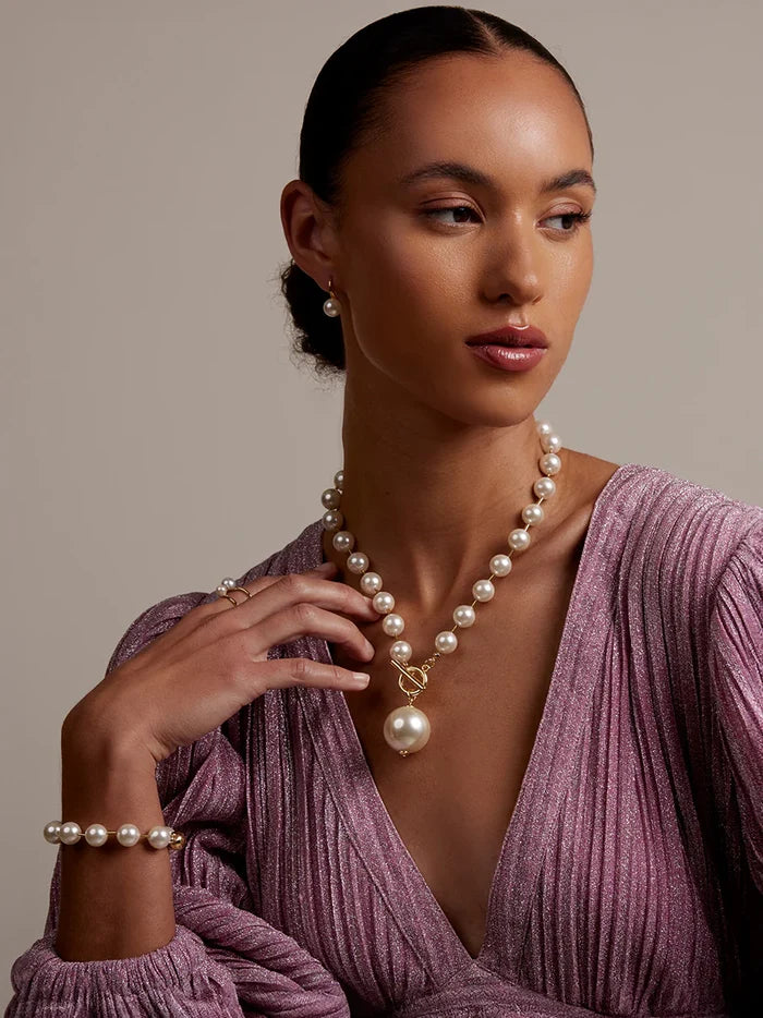 Necklace - Pearl Beaded Collar - Tube Spacers - Gold - Findlay Rowe Designs