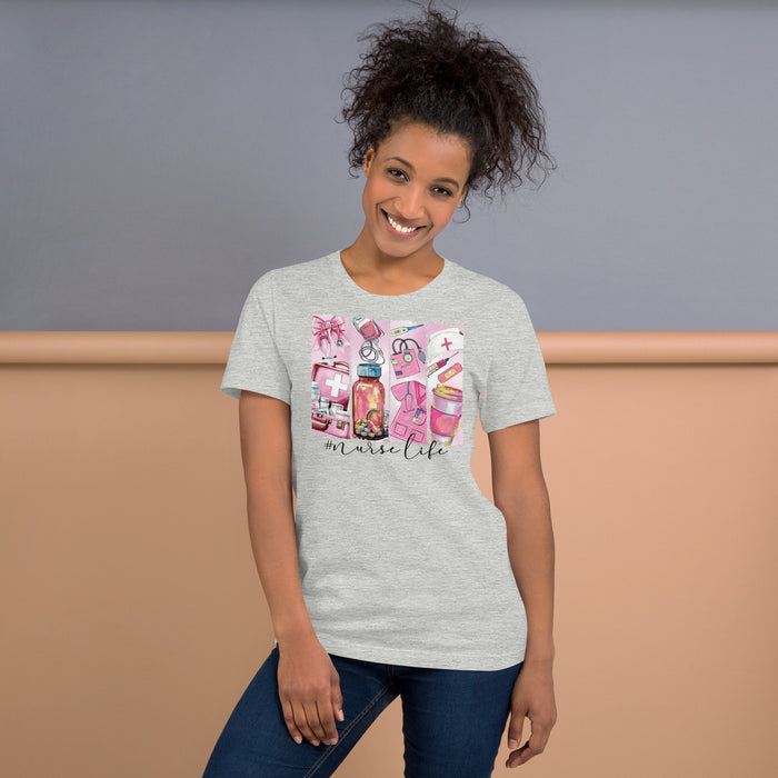 Women’s funny nurse shirt with nurse life brushstrokes and stethoscope
