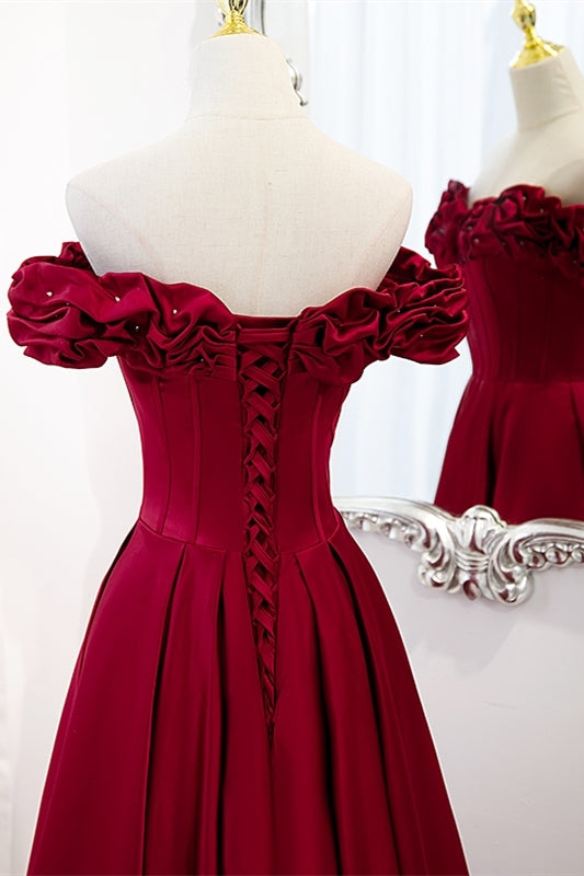 Off the Shoulder Wine Red A-line Princess Dress