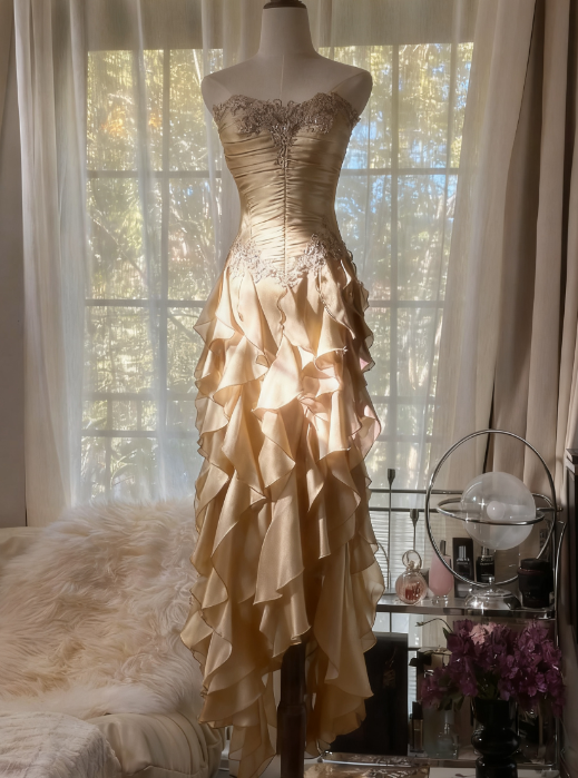 Purple Elegant Strapless Chiffon Applique Long Tiered Prom Dresses Backless Party Dresses