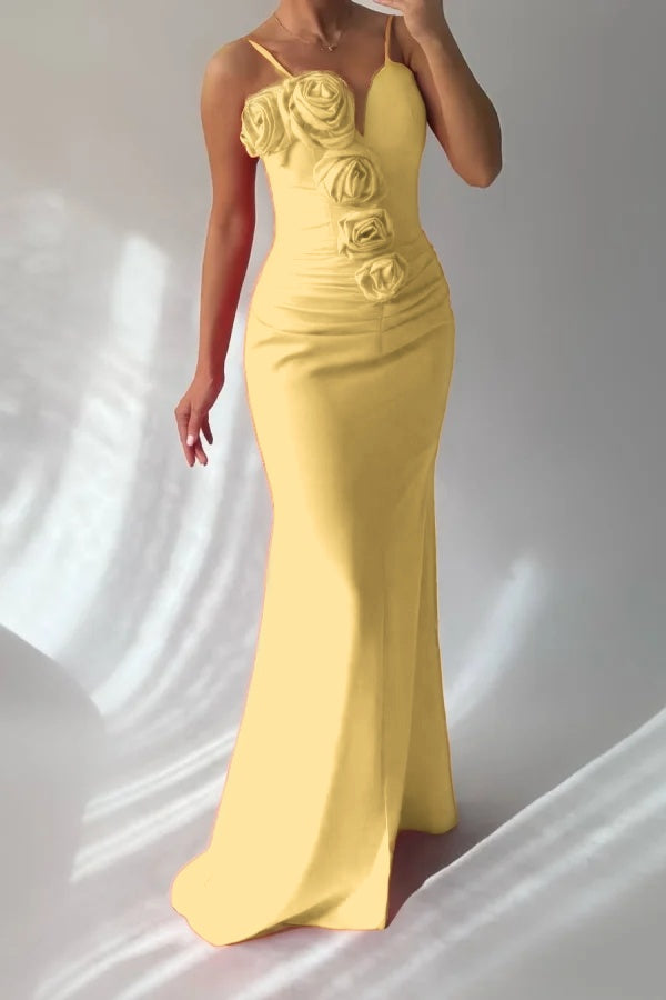 Redtti Strap V-Neck Mermaid Prom Dress Pleated with Flower
