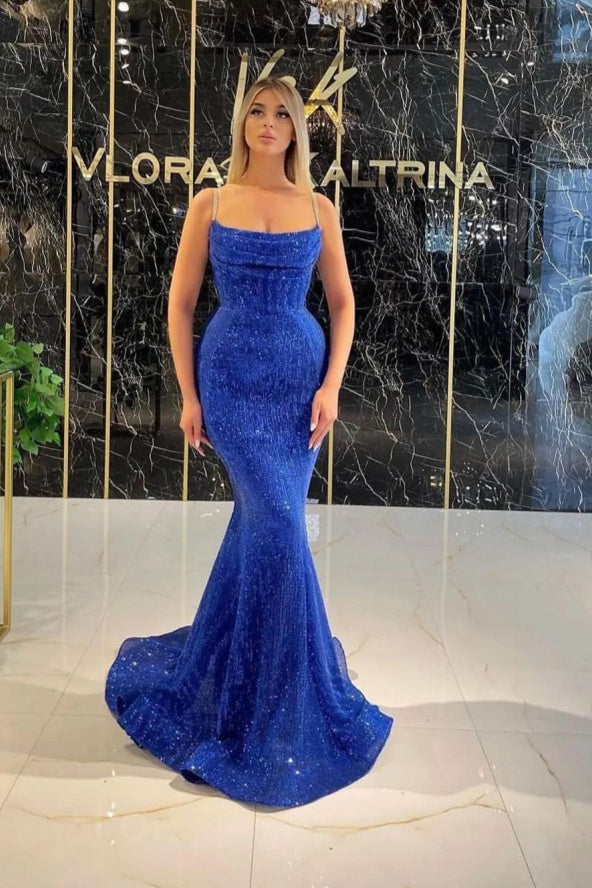 Royal Blue Prom Dress Mermaid Sequin Sleeveless