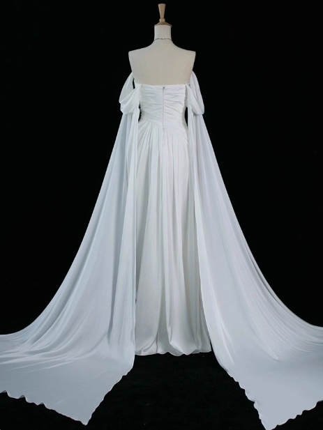 White A-Line Off Shoulder Satin Long Prom Dress Formal Evening Dress Wedding Dress