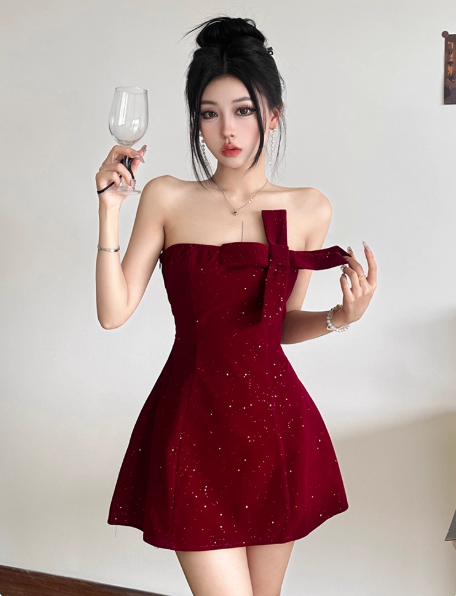 Sexy Birthday Dresses Strapless Hoco Dresses Short Burgundy Christmas New Year Evening Dresses