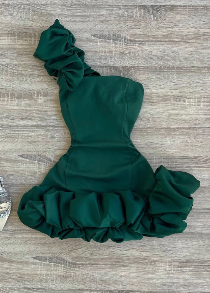 Sexy One Shoulder Birthday Dresses Dark Green Tight Hoco Dresses