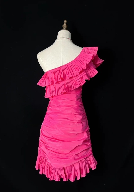 Sexy One Shoulder Tight Homecoming Dresses Pink Short Prom Dresses, Pleated Taffeta Birthday Dresses