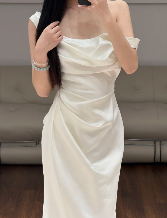 Simple Elegant White Wedding Dress Satin Evening Dress