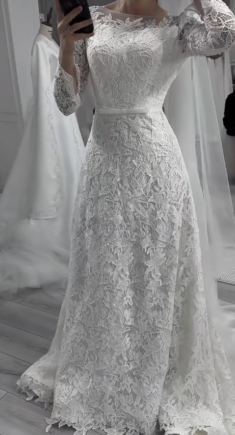 Simple Jewel Sheath Long Wedding Dresses Lace White Bridal Gowns Long Sleeves Bridal Dresses