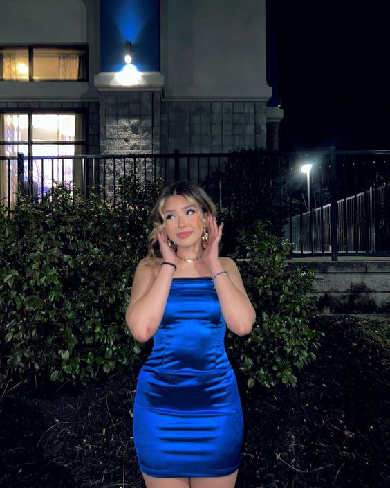 Simple Strapless Royal Blue Satin Birthday Skirt Homecoming Dress