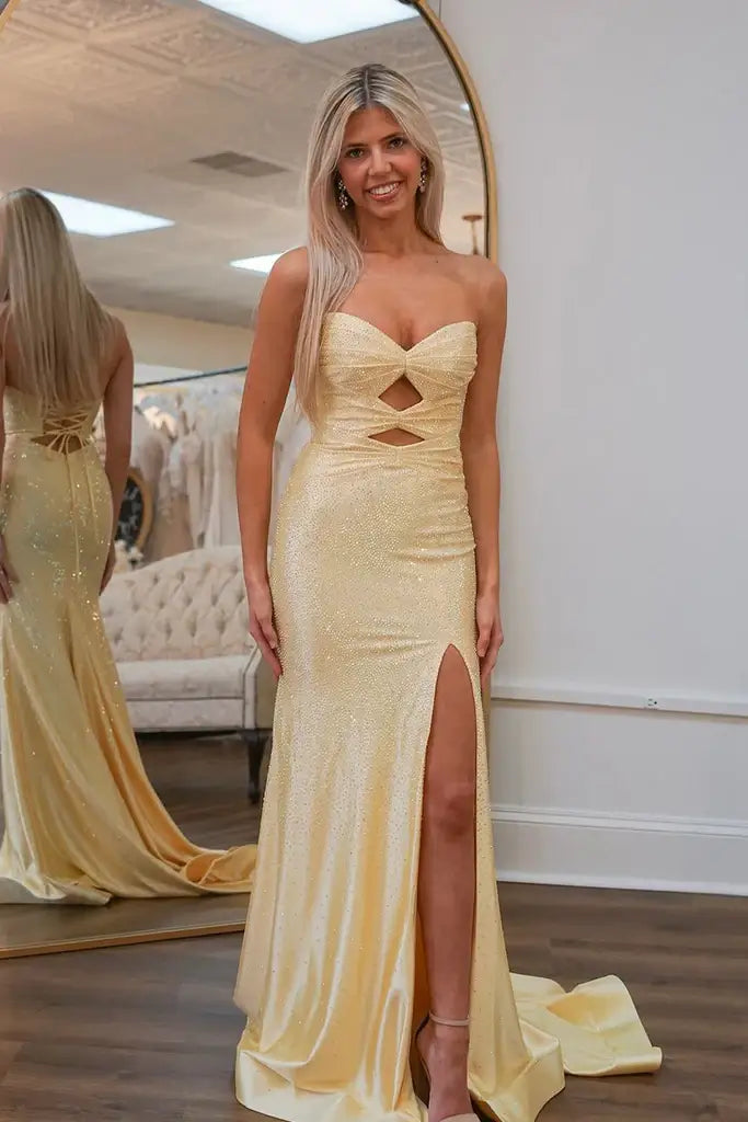 Sparkly Mermaid Sweetheart Hot Pink Satin Long Prom Dresses with Hot Stone Beading
