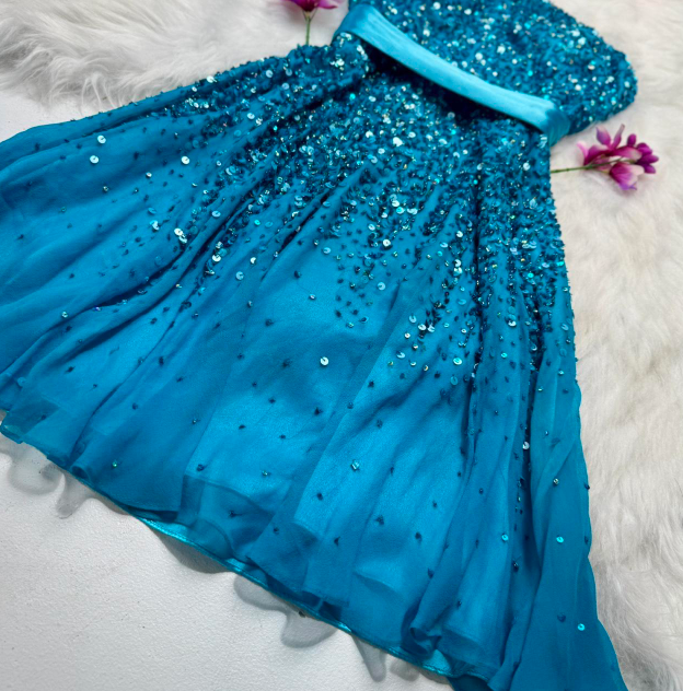 Sparkly Strapless Sheath Beaded Chiffon Short Prom Dresses, Blue Homecoming Dresses