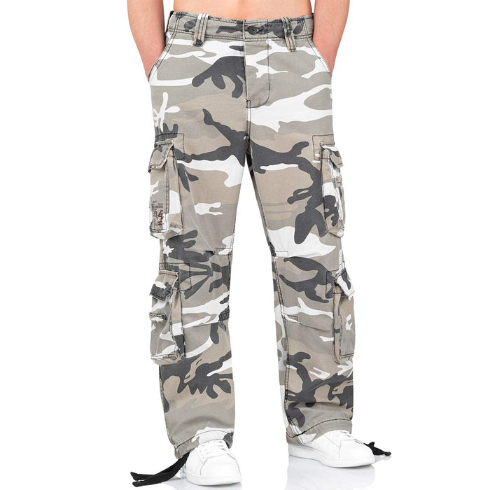 surplus urban camo airborne vintage cargo trousers button closure